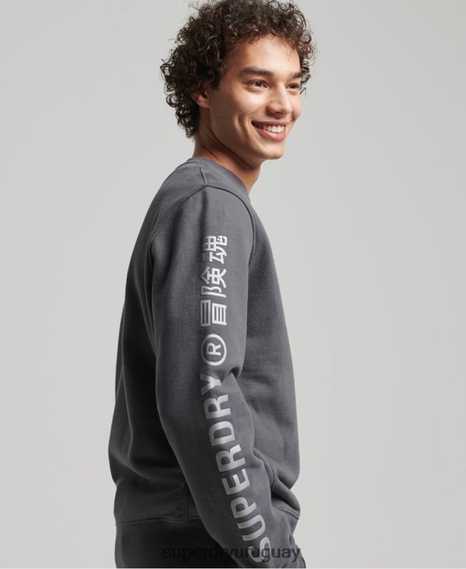 uy Superdry hombres sudadera holgada con cuello redondo code linear gris oscuro DT2N8Z5125 ropa
