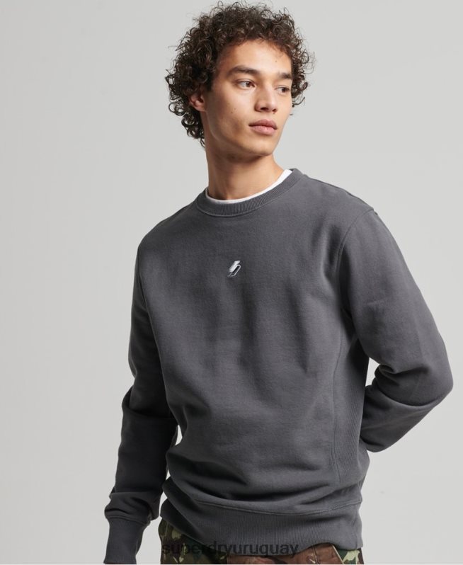 uy Superdry hombres sudadera holgada con cuello redondo code linear gris oscuro DT2N8Z5125 ropa