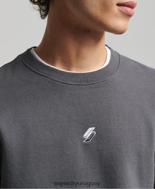 uy Superdry hombres sudadera holgada con cuello redondo code linear gris oscuro DT2N8Z5125 ropa