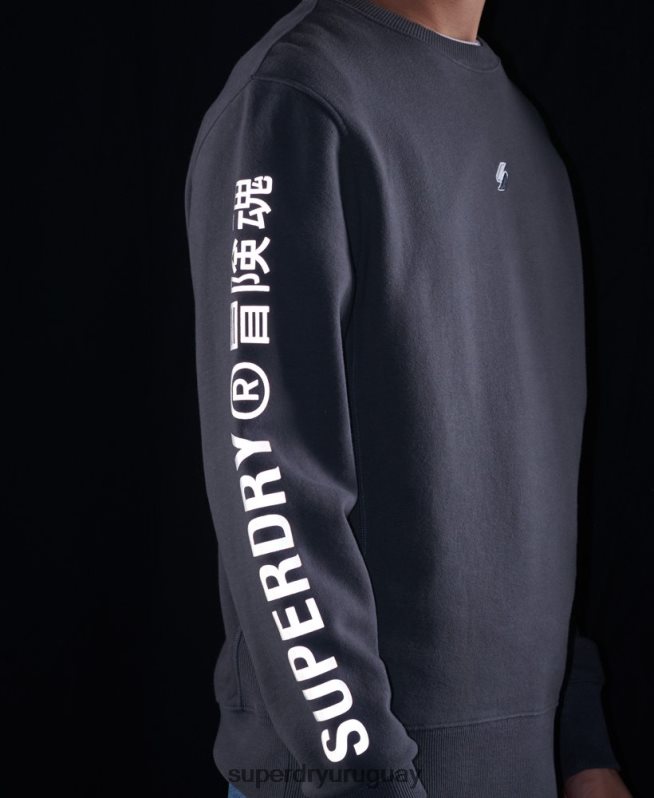 uy Superdry hombres sudadera holgada con cuello redondo code linear gris oscuro DT2N8Z5125 ropa