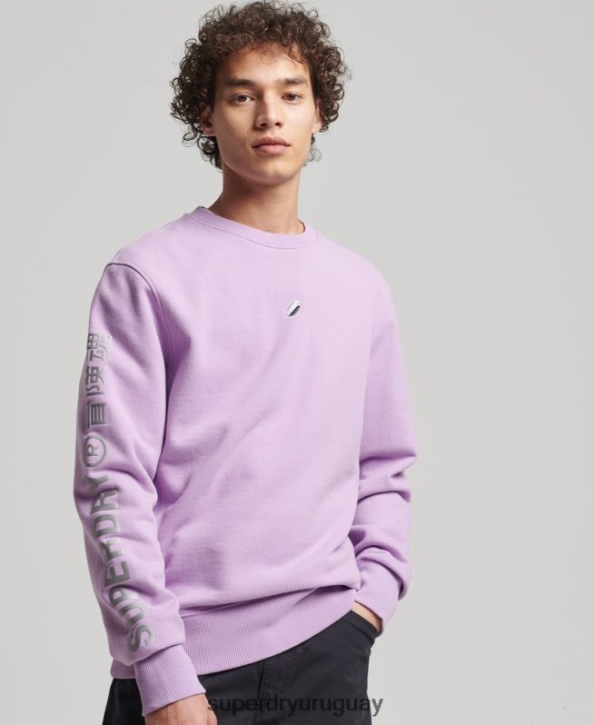 uy Superdry hombres sudadera holgada con cuello redondo code linear púrpura DT2N8Z3459 ropa