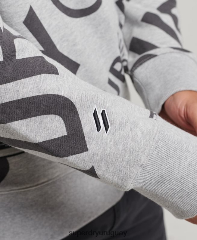 uy Superdry hombres sudadera holgada con cuello redondo y logo estampado gris DT2N8Z741 ropa