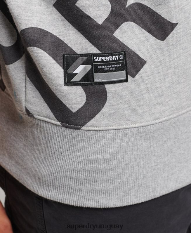 uy Superdry hombres sudadera holgada con cuello redondo y logo estampado gris DT2N8Z741 ropa