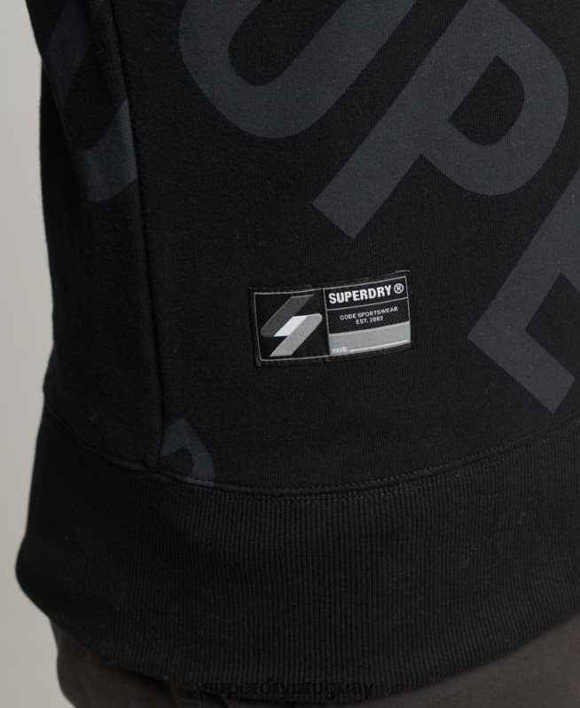 uy Superdry hombres sudadera holgada con cuello redondo y logo estampado negro DT2N8Z786 ropa