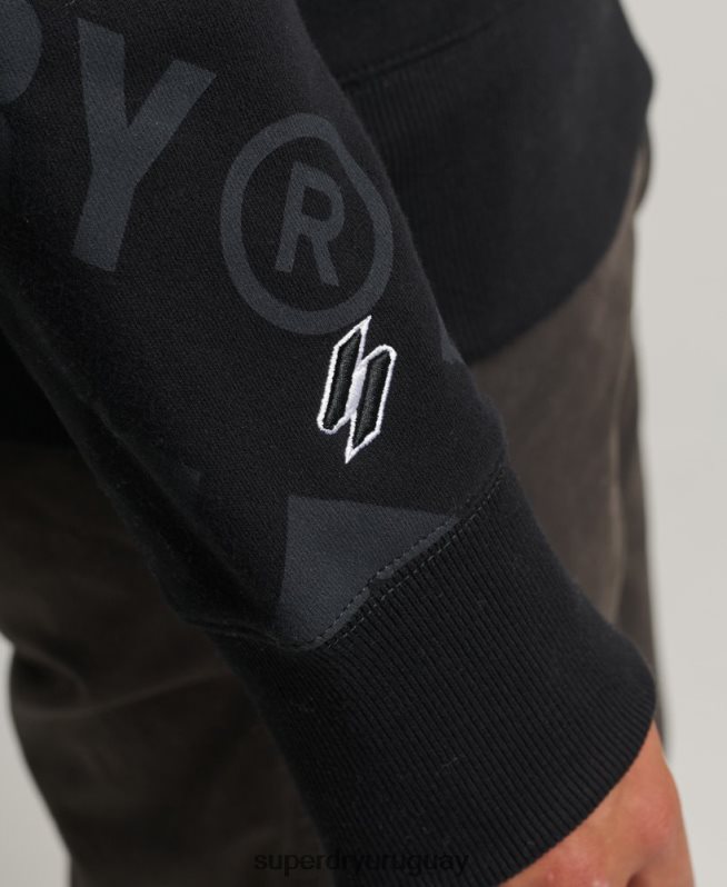 uy Superdry hombres sudadera holgada con cuello redondo y logo estampado negro DT2N8Z786 ropa