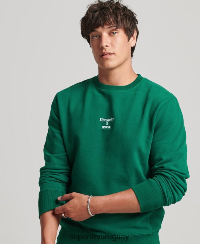 uy Superdry hombres sudadera holgada con logo bordado verde DT2N8Z877 ropa