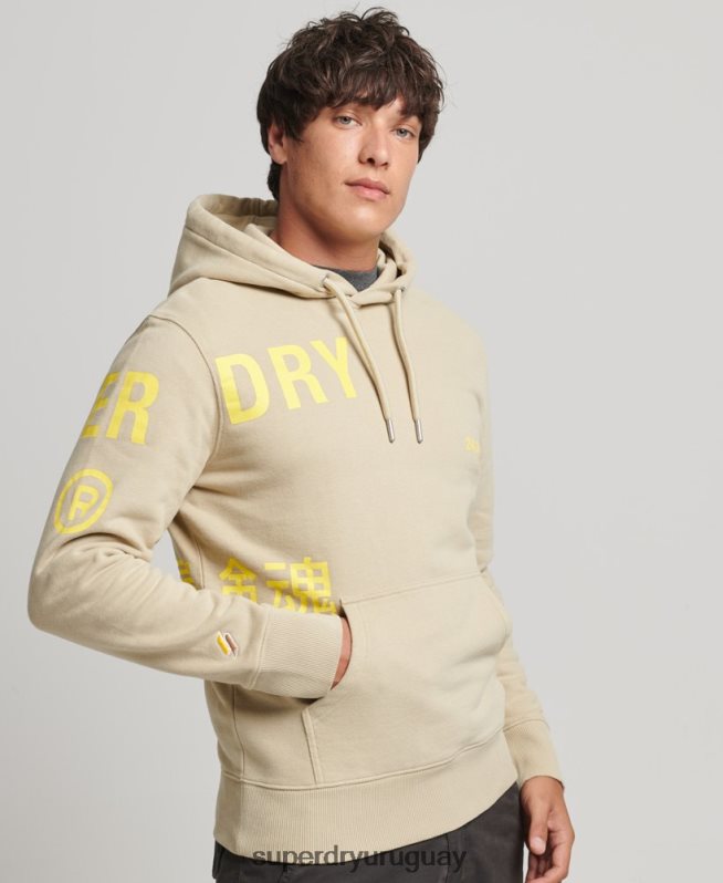 uy Superdry hombres sudadera holgada con logo estampado beige DT2N8Z5222 ropa