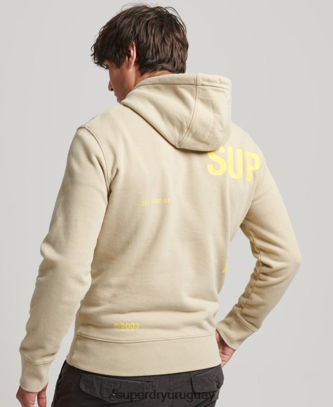 uy Superdry hombres sudadera holgada con logo estampado beige DT2N8Z5222 ropa
