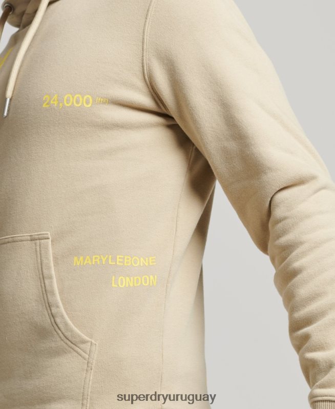uy Superdry hombres sudadera holgada con logo estampado beige DT2N8Z5222 ropa