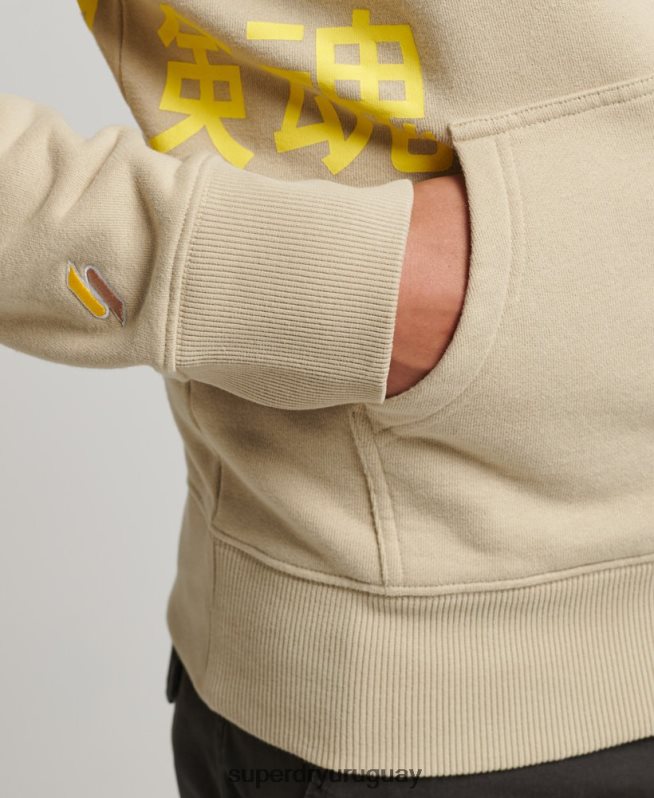 uy Superdry hombres sudadera holgada con logo estampado beige DT2N8Z5222 ropa