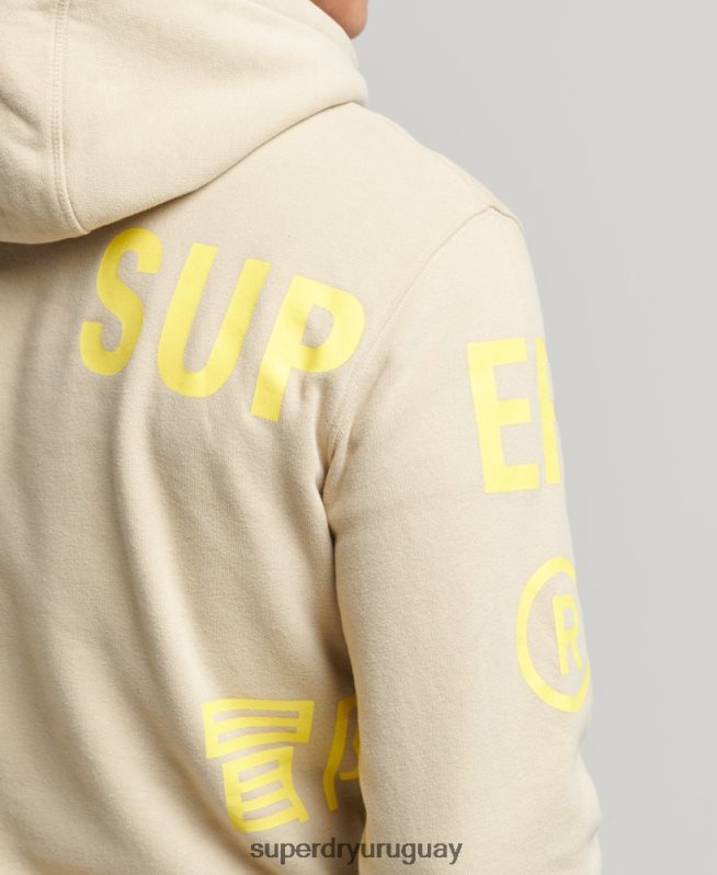 uy Superdry hombres sudadera holgada con logo estampado beige DT2N8Z5222 ropa