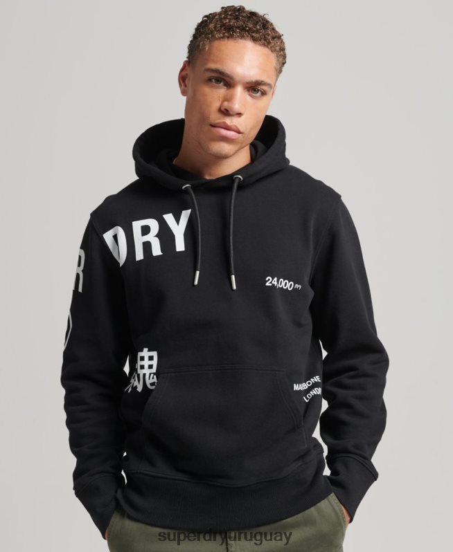 uy Superdry hombres sudadera holgada con logo estampado negro DT2N8Z5084 ropa