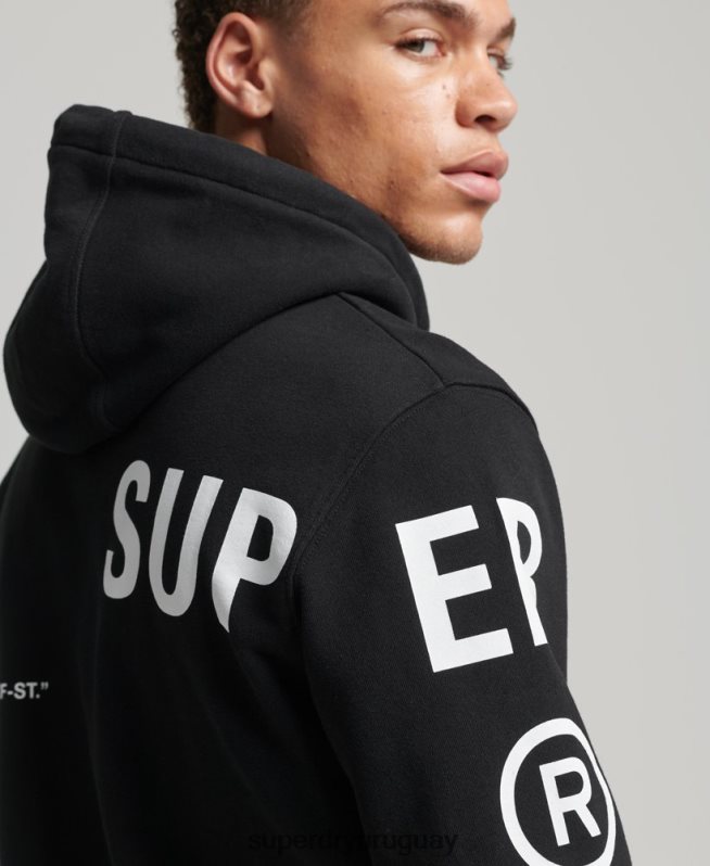 uy Superdry hombres sudadera holgada con logo estampado negro DT2N8Z5084 ropa