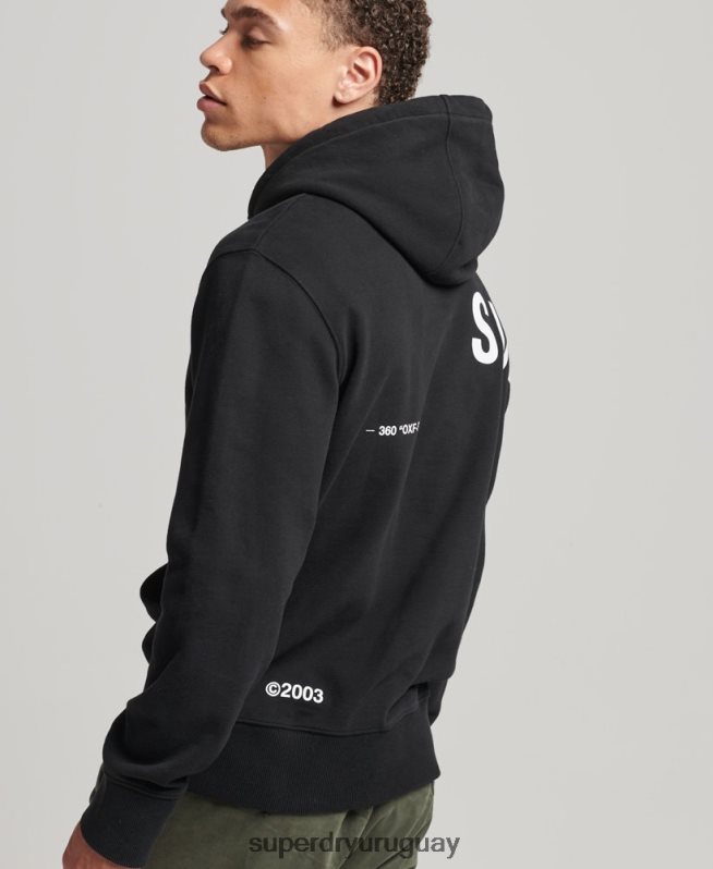 uy Superdry hombres sudadera holgada con logo estampado negro DT2N8Z5084 ropa