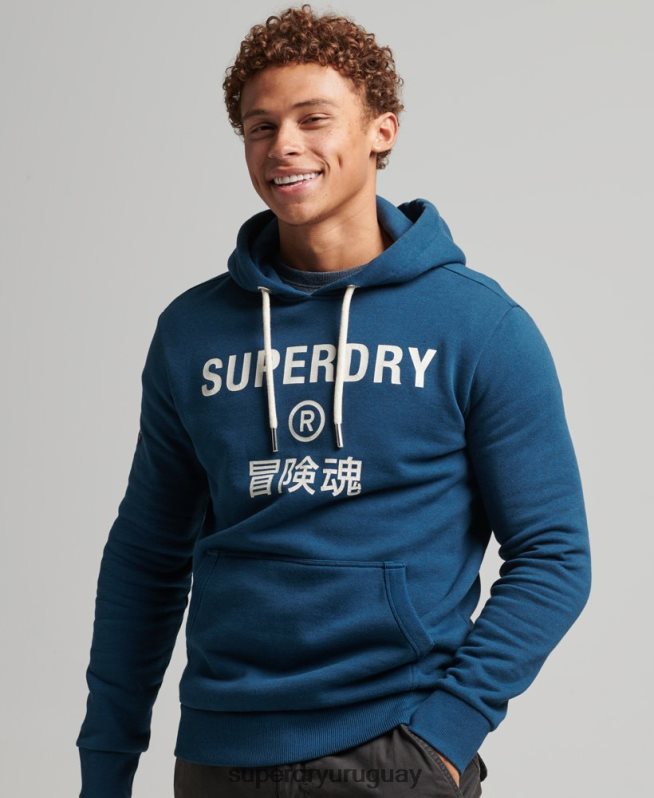 uy Superdry hombres sudadera jaspeada con logo corporativo azul DT2N8Z620 ropa