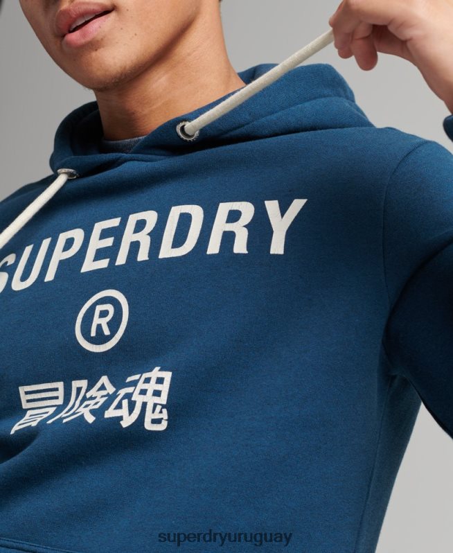 uy Superdry hombres sudadera jaspeada con logo corporativo azul DT2N8Z620 ropa