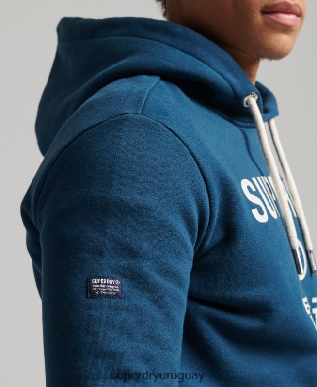 uy Superdry hombres sudadera jaspeada con logo corporativo azul DT2N8Z620 ropa