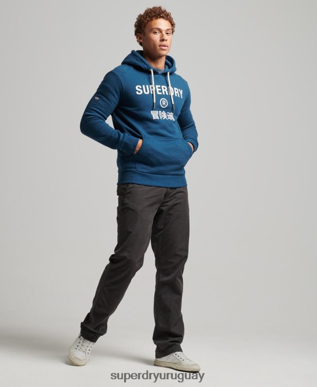 uy Superdry hombres sudadera jaspeada con logo corporativo azul DT2N8Z620 ropa