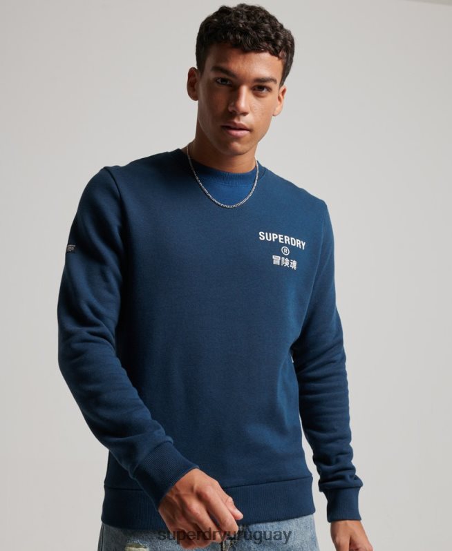 uy Superdry hombres sudadera jaspeada con logo corporativo azul DT2N8Z847 ropa