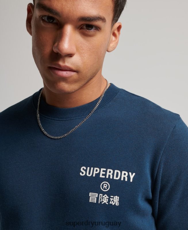 uy Superdry hombres sudadera jaspeada con logo corporativo azul DT2N8Z847 ropa