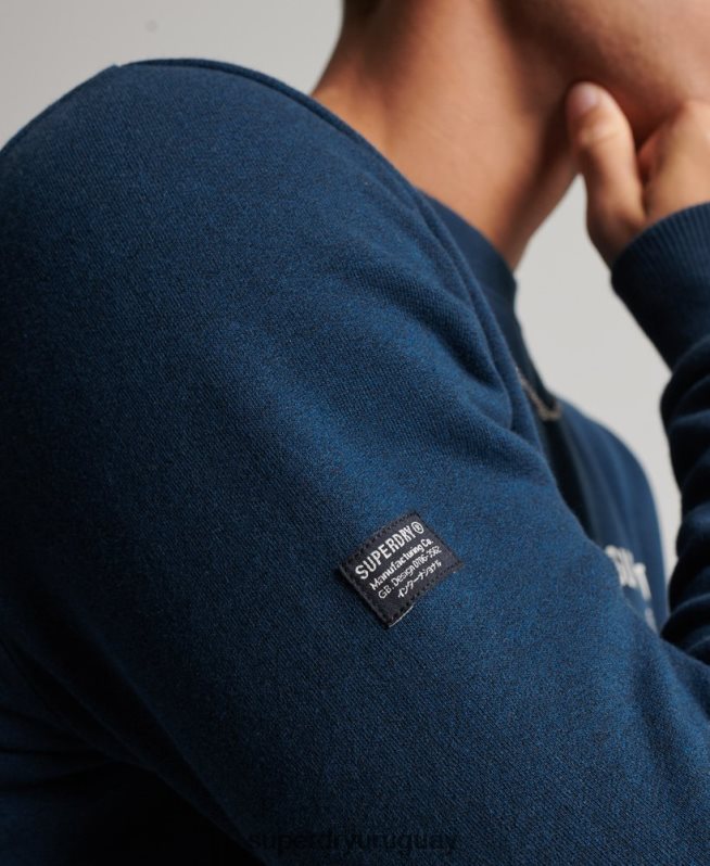 uy Superdry hombres sudadera jaspeada con logo corporativo azul DT2N8Z847 ropa