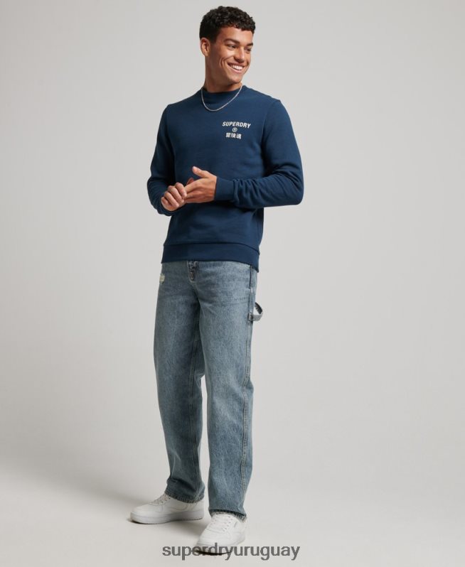 uy Superdry hombres sudadera jaspeada con logo corporativo azul DT2N8Z847 ropa
