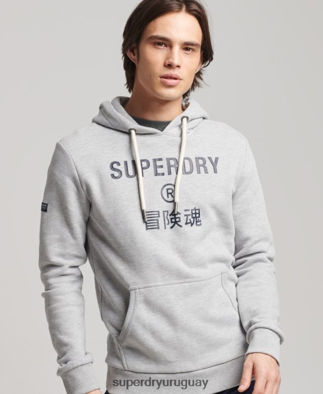uy Superdry hombres sudadera jaspeada con logo corporativo gris DT2N8Z864 ropa