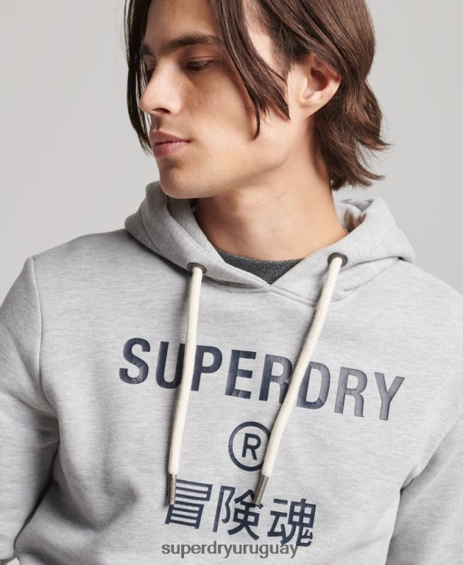 uy Superdry hombres sudadera jaspeada con logo corporativo gris DT2N8Z864 ropa