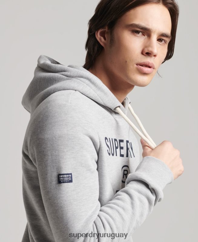 uy Superdry hombres sudadera jaspeada con logo corporativo gris DT2N8Z864 ropa