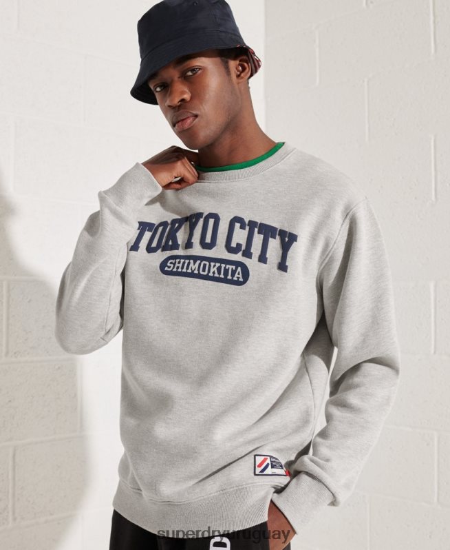 uy Superdry hombres sudadera oversize de la universidad de la ciudad gris DT2N8Z895 ropa
