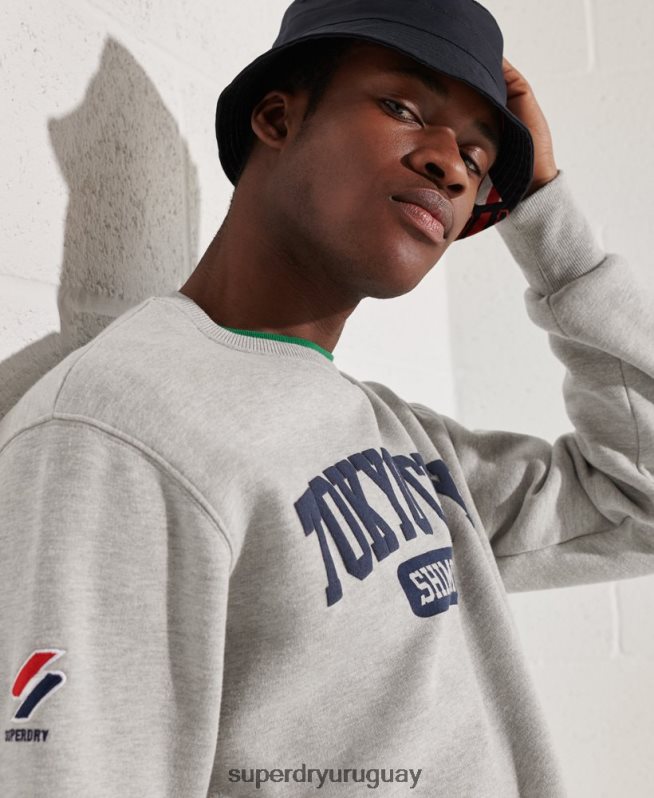uy Superdry hombres sudadera oversize de la universidad de la ciudad gris DT2N8Z895 ropa