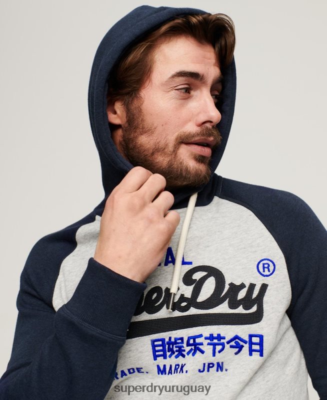 uy Superdry hombres sudadera raglan heritage con logo vintage de algodón orgánico Armada DT2N8Z479 ropa