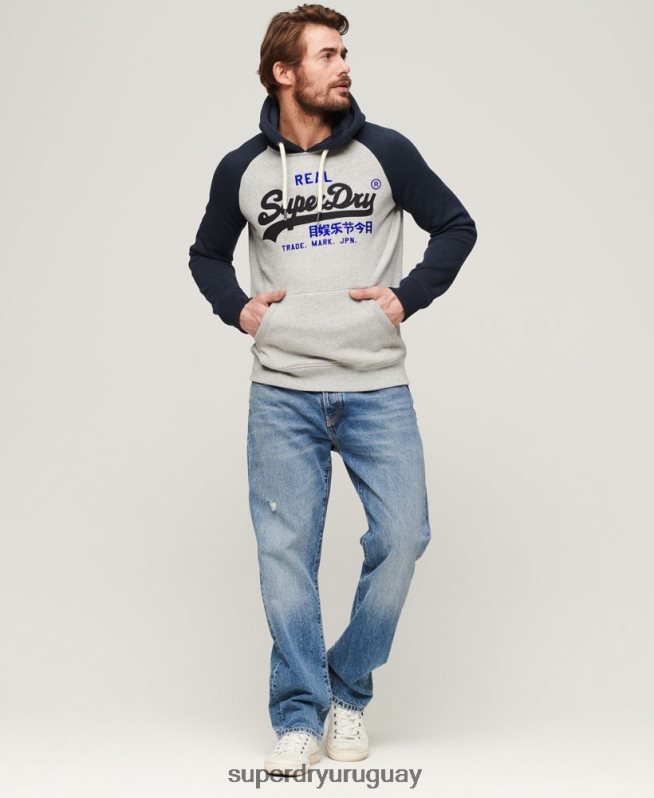 uy Superdry hombres sudadera raglan heritage con logo vintage de algodón orgánico Armada DT2N8Z479 ropa