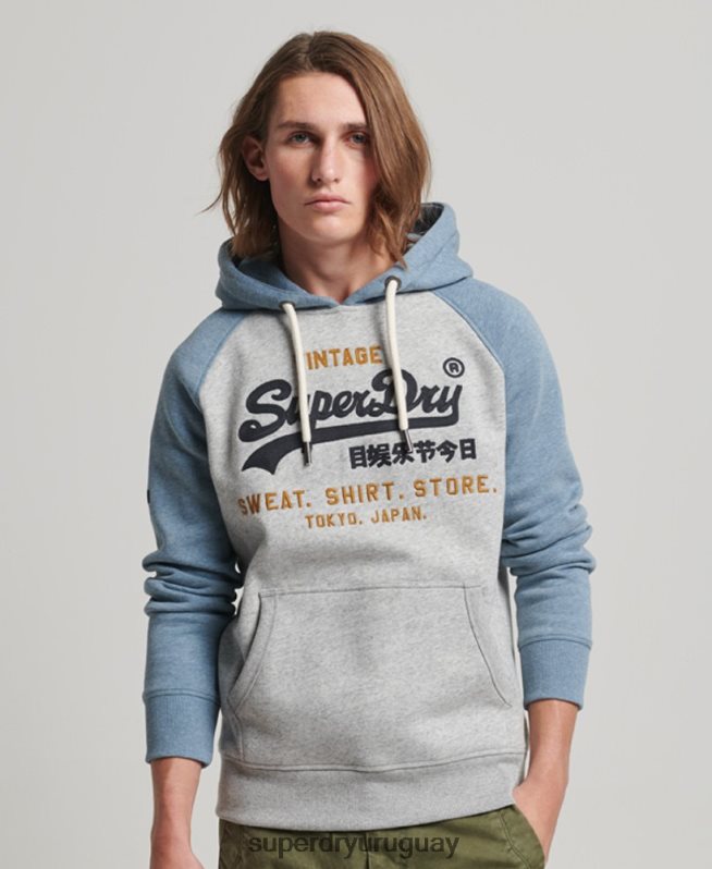 uy Superdry hombres sudadera raglan heritage con logo vintage de algodón orgánico gris DT2N8Z812 ropa