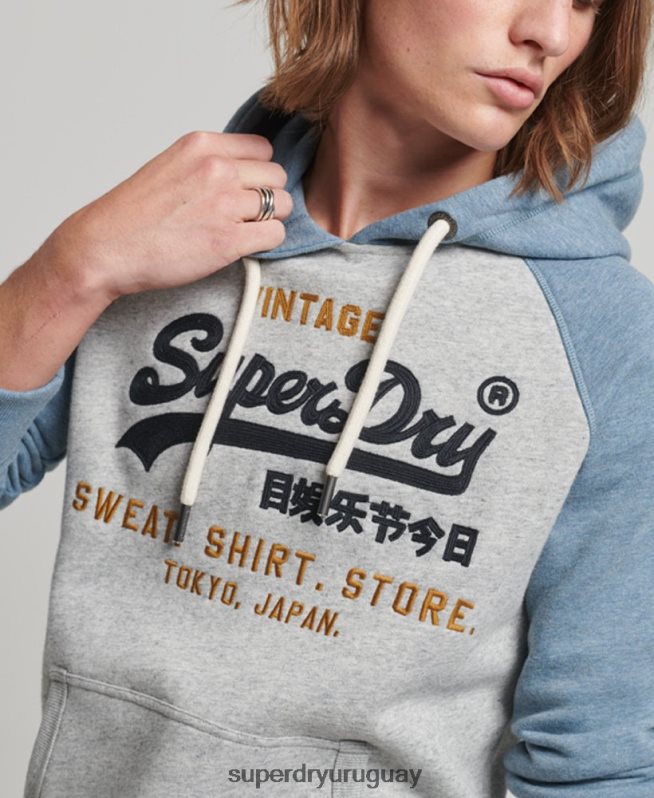 uy Superdry hombres sudadera raglan heritage con logo vintage de algodón orgánico gris DT2N8Z812 ropa