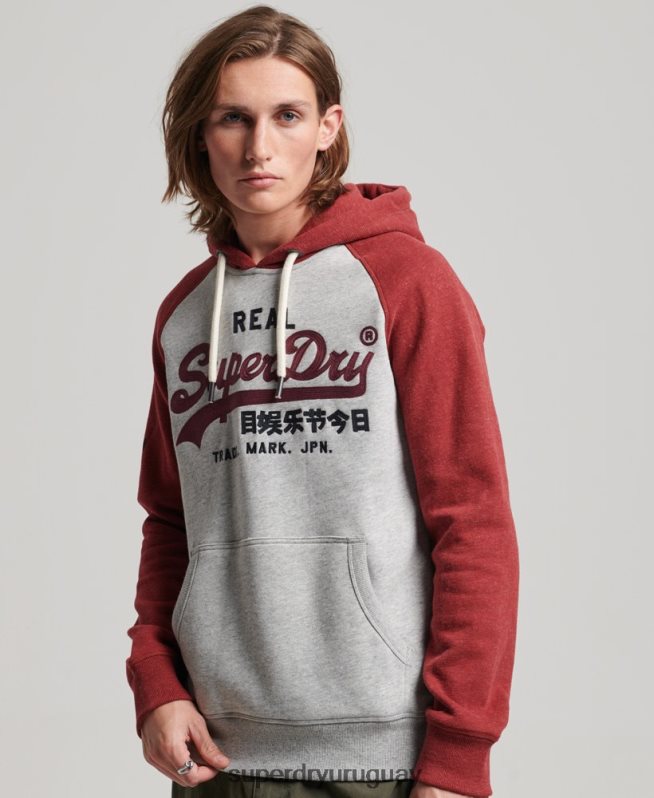 uy Superdry hombres sudadera raglan heritage con logo vintage de algodón orgánico gris claro DT2N8Z486 ropa