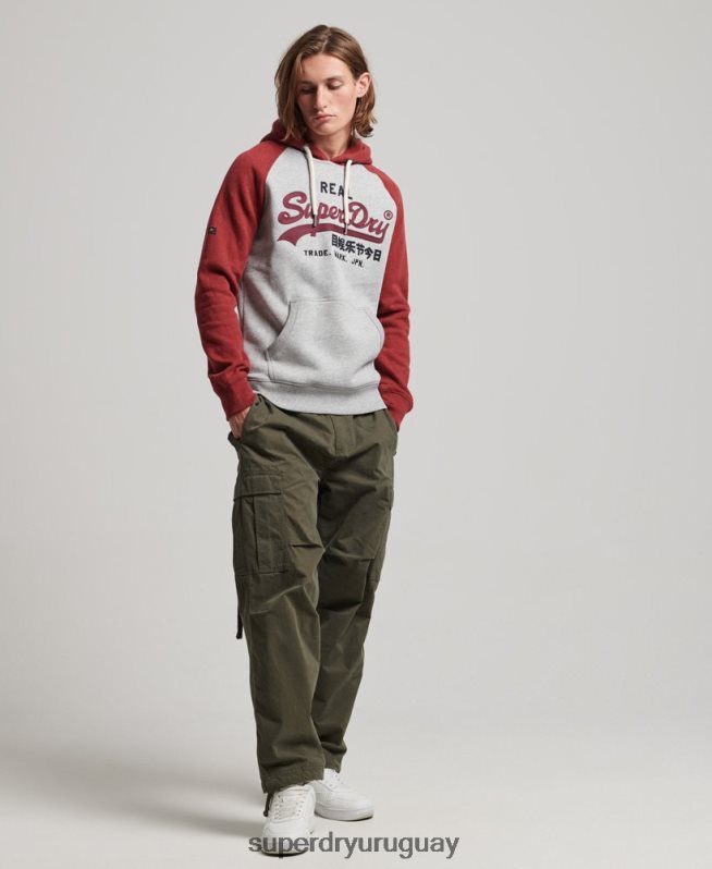 uy Superdry hombres sudadera raglan heritage con logo vintage de algodón orgánico gris claro DT2N8Z486 ropa