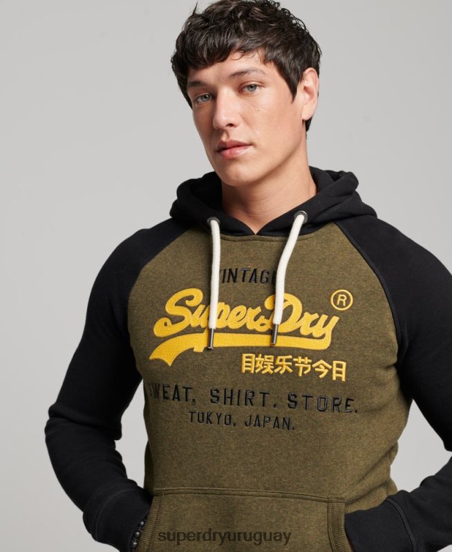 uy Superdry hombres sudadera raglan heritage con logo vintage de algodón orgánico negro DT2N8Z509 ropa