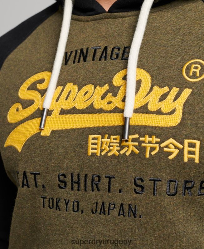 uy Superdry hombres sudadera raglan heritage con logo vintage de algodón orgánico negro DT2N8Z509 ropa