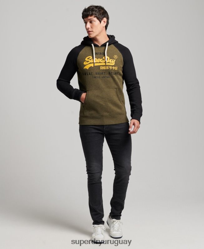 uy Superdry hombres sudadera raglan heritage con logo vintage de algodón orgánico negro DT2N8Z509 ropa