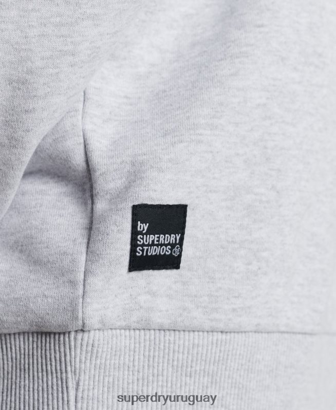 uy Superdry hombres sudadera reciclada micro mid crew gris claro DT2N8Z890 ropa