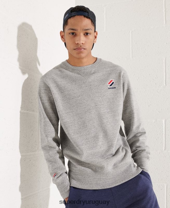 uy Superdry hombres sudadera sportstyle esencial con cuello redondo gris claro DT2N8Z799 ropa