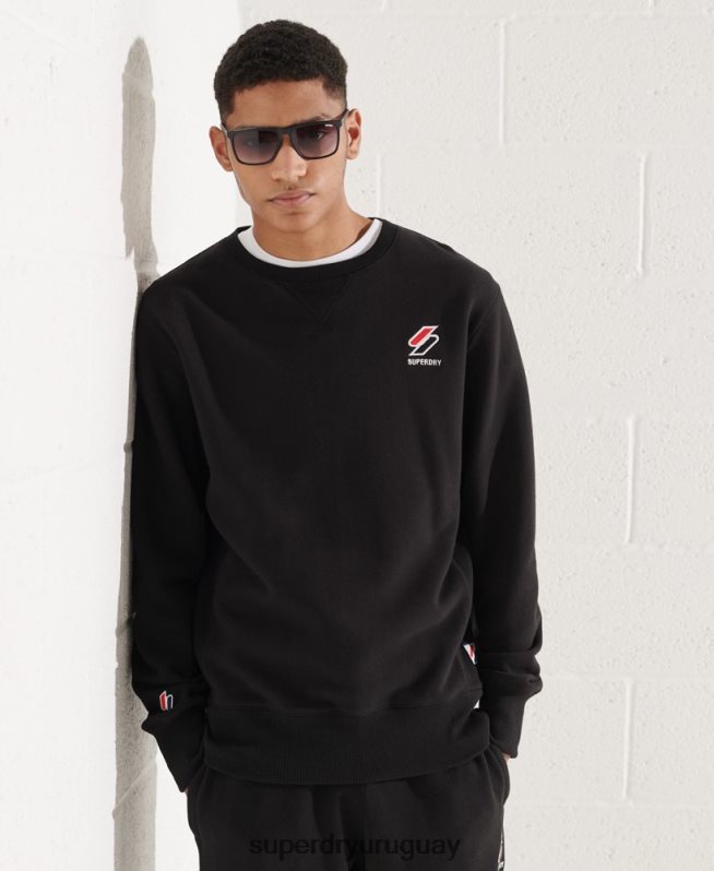 uy Superdry hombres sudadera sportstyle esencial con cuello redondo negro DT2N8Z814 ropa