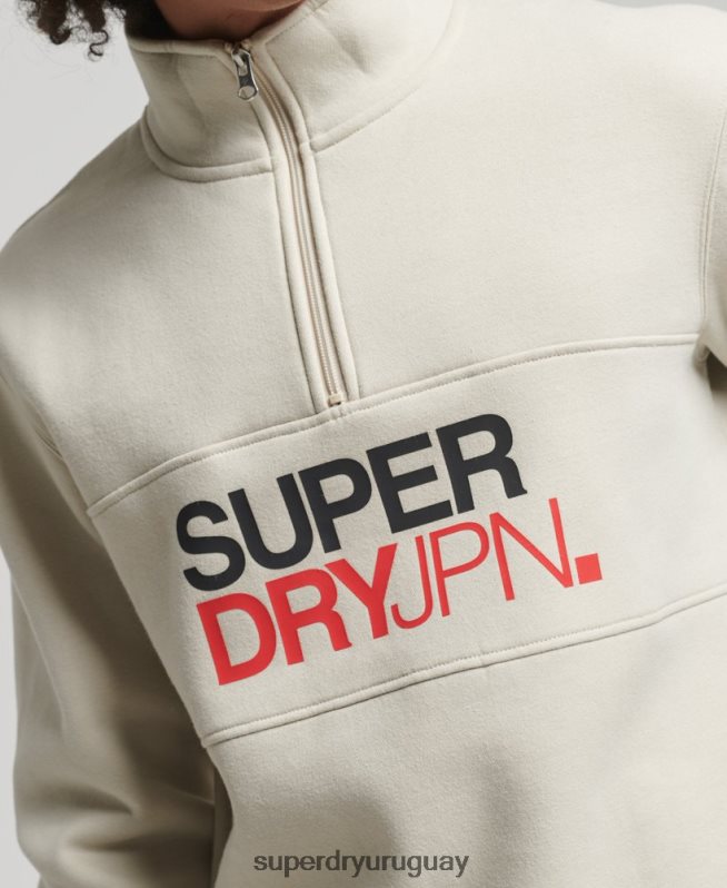 uy Superdry hombres sudadera sportswear con media cremallera beige DT2N8Z726 ropa