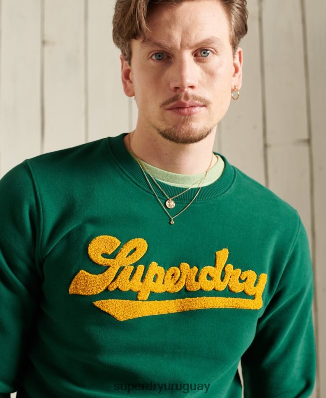 uy Superdry hombres sudadera universitaria de chenilla de edición limitada verde DT2N8Z868 ropa