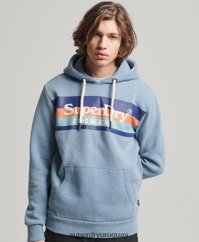uy Superdry hombres sudadera vintage con capucha azul claro DT2N8Z735 ropa