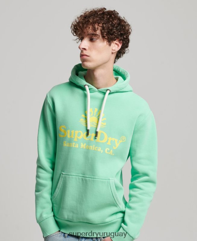 uy Superdry hombres sudadera vintage con capucha neon verde DT2N8Z681 ropa