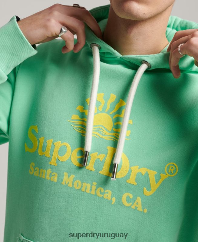 uy Superdry hombres sudadera vintage con capucha neon verde DT2N8Z681 ropa