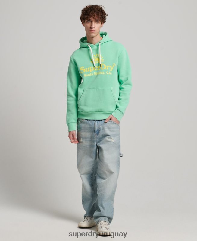 uy Superdry hombres sudadera vintage con capucha neon verde DT2N8Z681 ropa