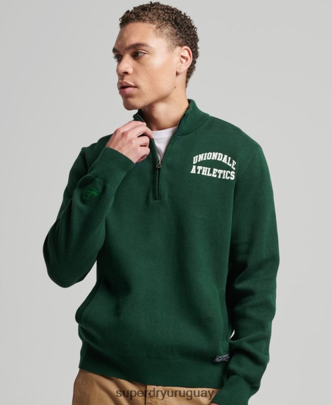 uy Superdry hombres sudadera vintage con cuello henley del equipo universitario verde DT2N8Z561 ropa